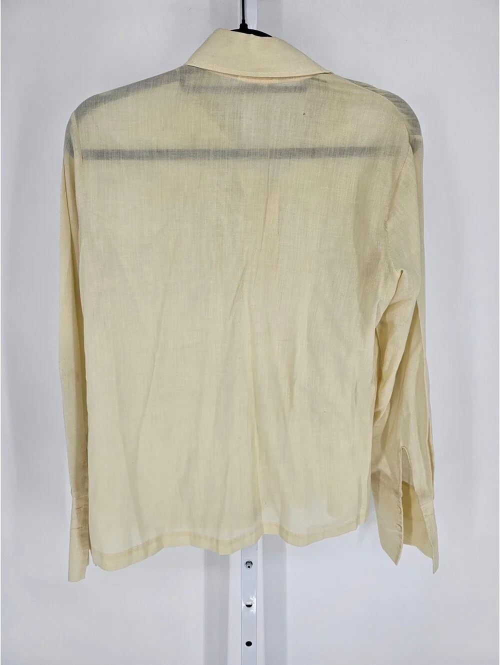 Vintage 1950s Womens Sz L Long Sleeve Button Up Shirt Combed Cotton Cream
